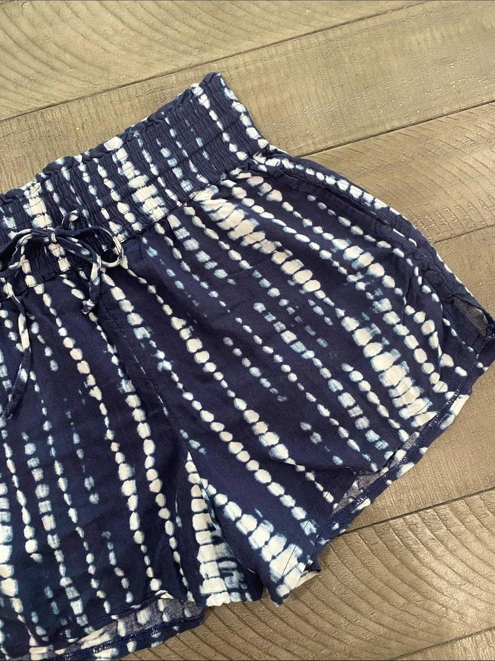 Abercrombie & Fitch Navy and White Tie-Dye High Waist Shorts